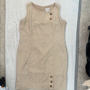 Karin Stevens Tan Button-Accent Midi Dress